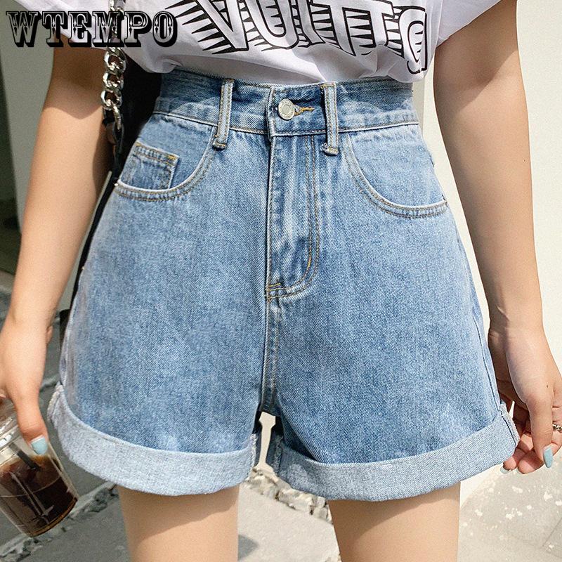 

Summer Thin Denim Shorts for Women High Waisted Plus Size Casual Cow Shorts A-line Shorts S світло-синій колір