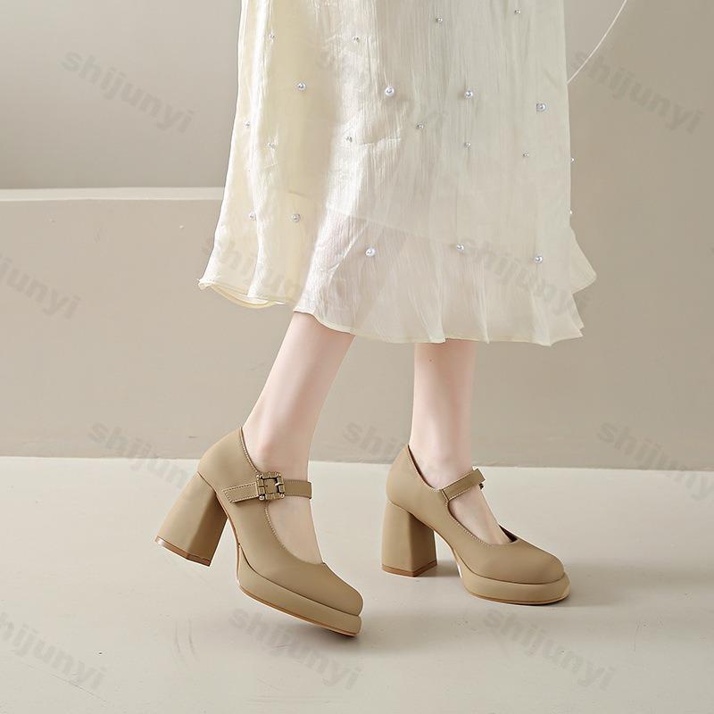 Fashion Elegant Shallow Mouth Casual High Heels Single Shoes for Women's 2025 Spring New Style Comfortable Fashion Buckle Designed Pumps