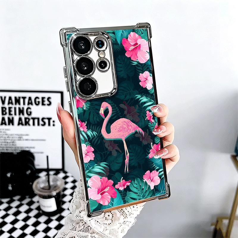 

Pink Red Dreamy Flamingo Plating Phone Case For Samsung Galaxy S24 S25 FE S26 Edge S23 Ultra S22 S21 Plus S20 Anti-Fall Airabag Samsung S25 Edge