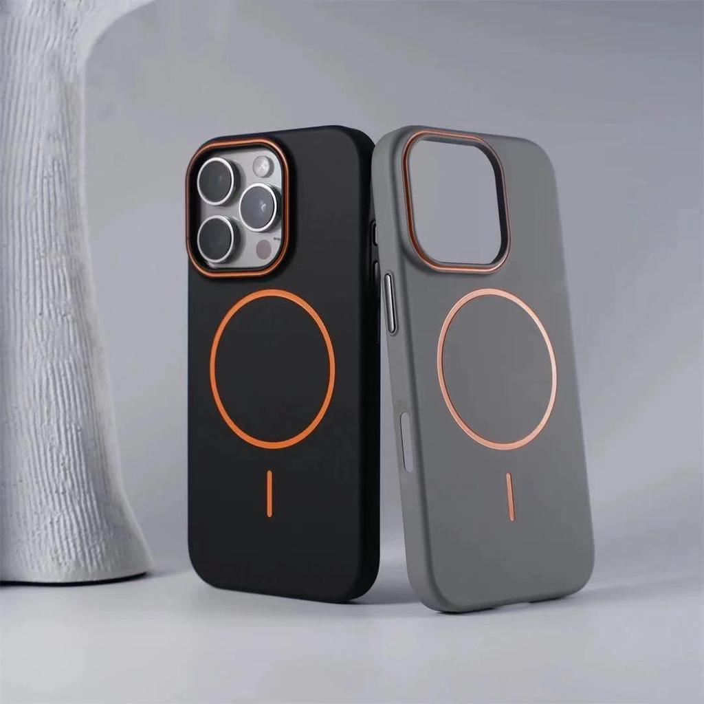 Magnetic Frosted Skin-Feel Protective Case for iPhone 16 Pro Max, iPhone 15, and iPhone 14 - Anti-Drop, Color-Blocking Design.