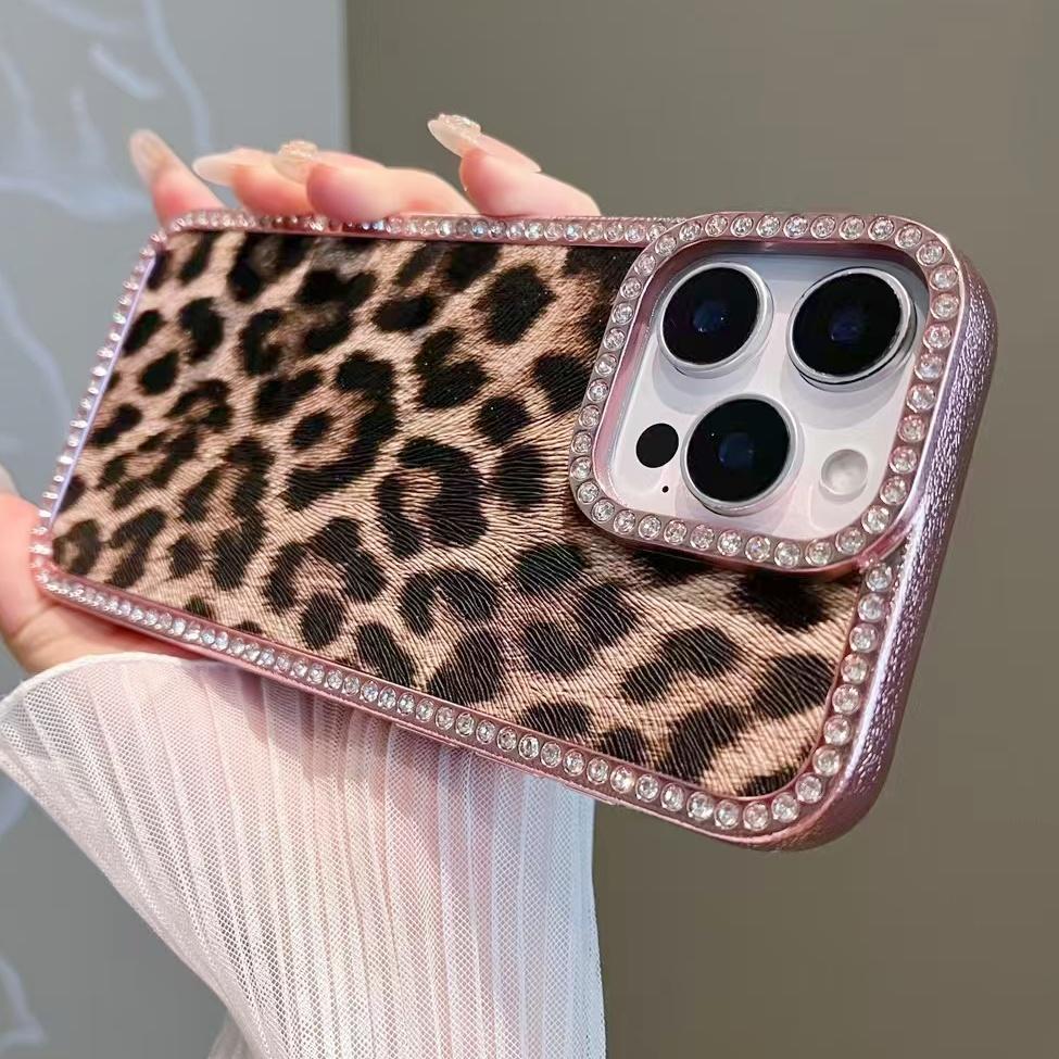 Luxus Leopard Muster Hülle Für iPhone 16 Pro Vergoldung Bling Diamanten Hülle Funda Für iPhone 16 Pro Max 16Plus 15 14 13 12 11 Hülle