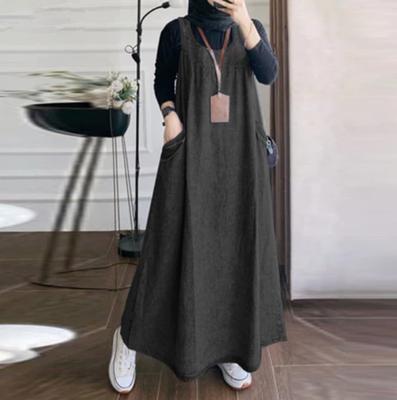 Fashion Women Sleeveless Casual Loose Sundress Sarafans Solid Abaya Vestido Summer Denim Blue Muslim Overalls Dress