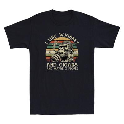 I Like Whiskey And Cigars Funny Gorilla Monkey Smoking Meme Quote Men's T-Shirt