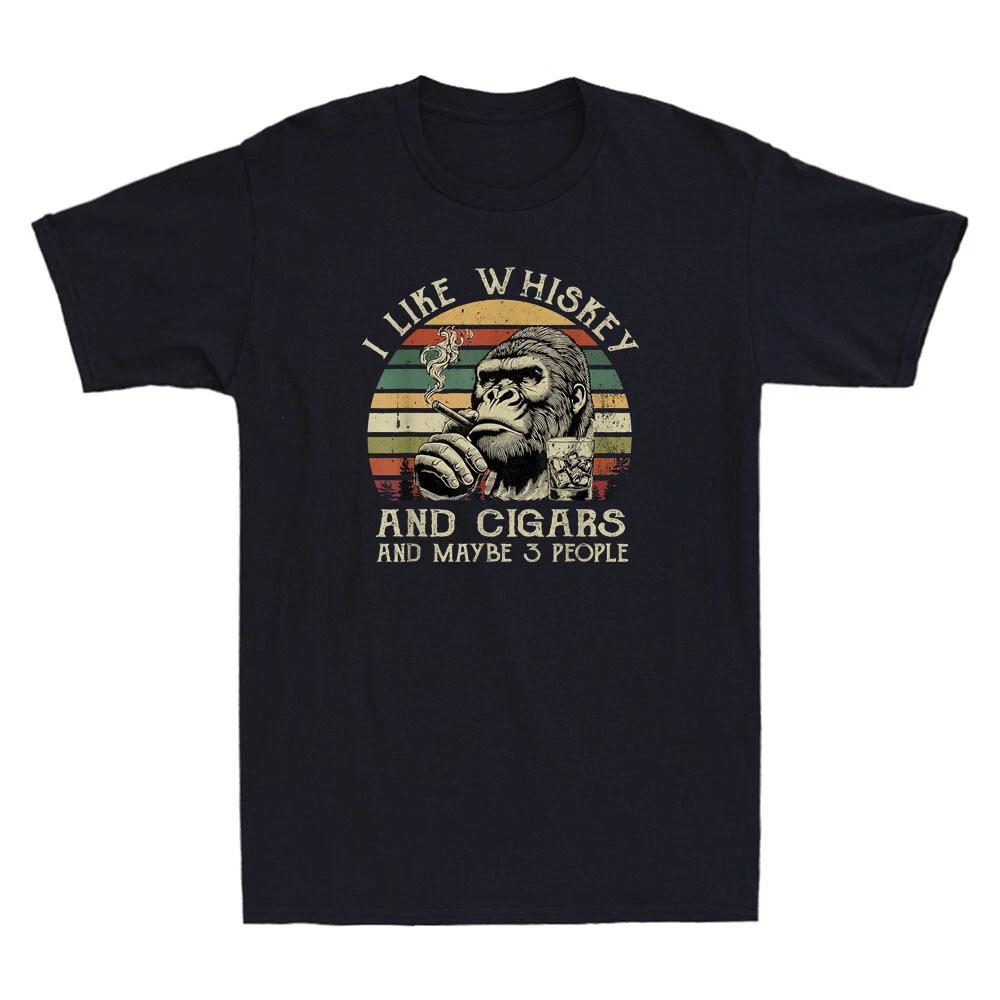 I Like Whiskey And Cigars Funny Gorilla Monkey Smoking Meme Quote Men s T-Shirt 4XL