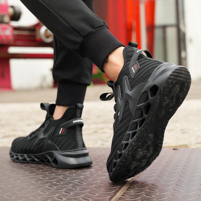 Men's Steel Toe Safety Shoes Anti Smash Anti Puncture Breathable Lightweight Work Boots Mid Top Outdoor Workshop Safety