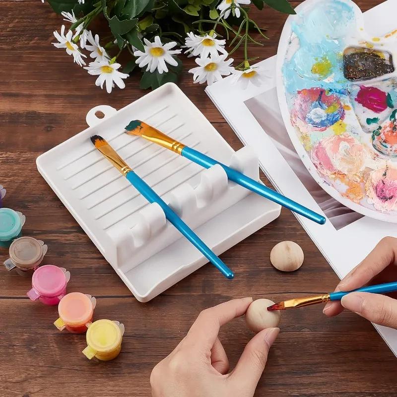 1/2/6/Pc Paint Brush Rest Holder White Plastic 4 Slots Paintings Brushes Rests Drip Tray Pad for Watercolor Oil Acrylic Painting