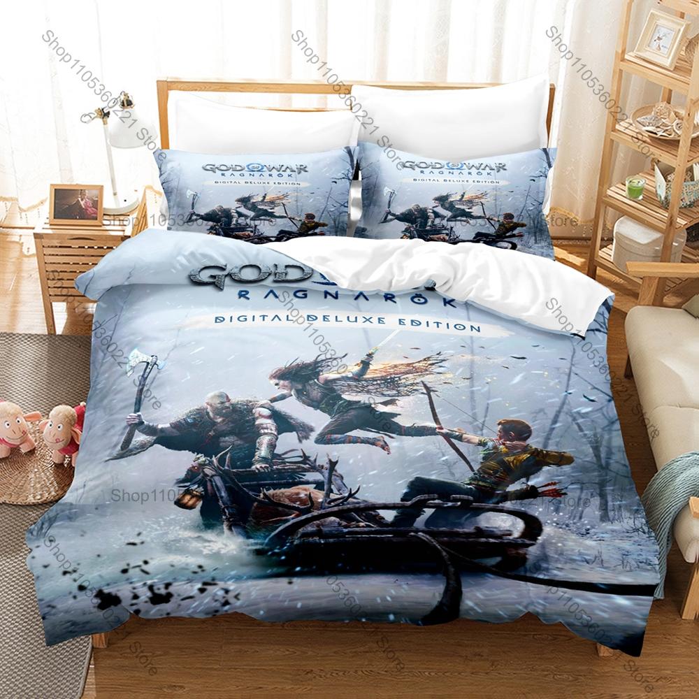 Kratos God of War Bedding Set 3 Piece Duvet Cover Set Classic Game Bed Linen for Teens Bedroom Decor