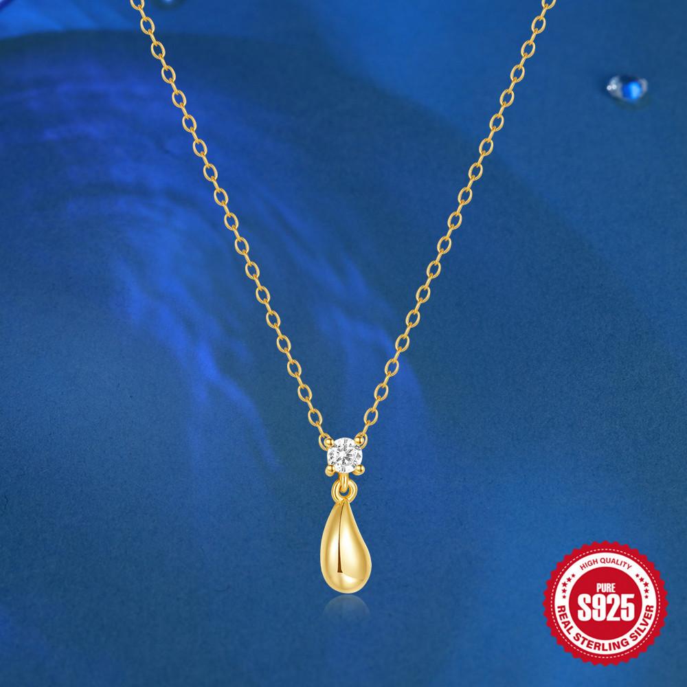 Glossy Water Drop Necklace Wind Temperament Simple Niche Three-Dimensional Design Sense S925 Sterling Silver Collarbone Chain