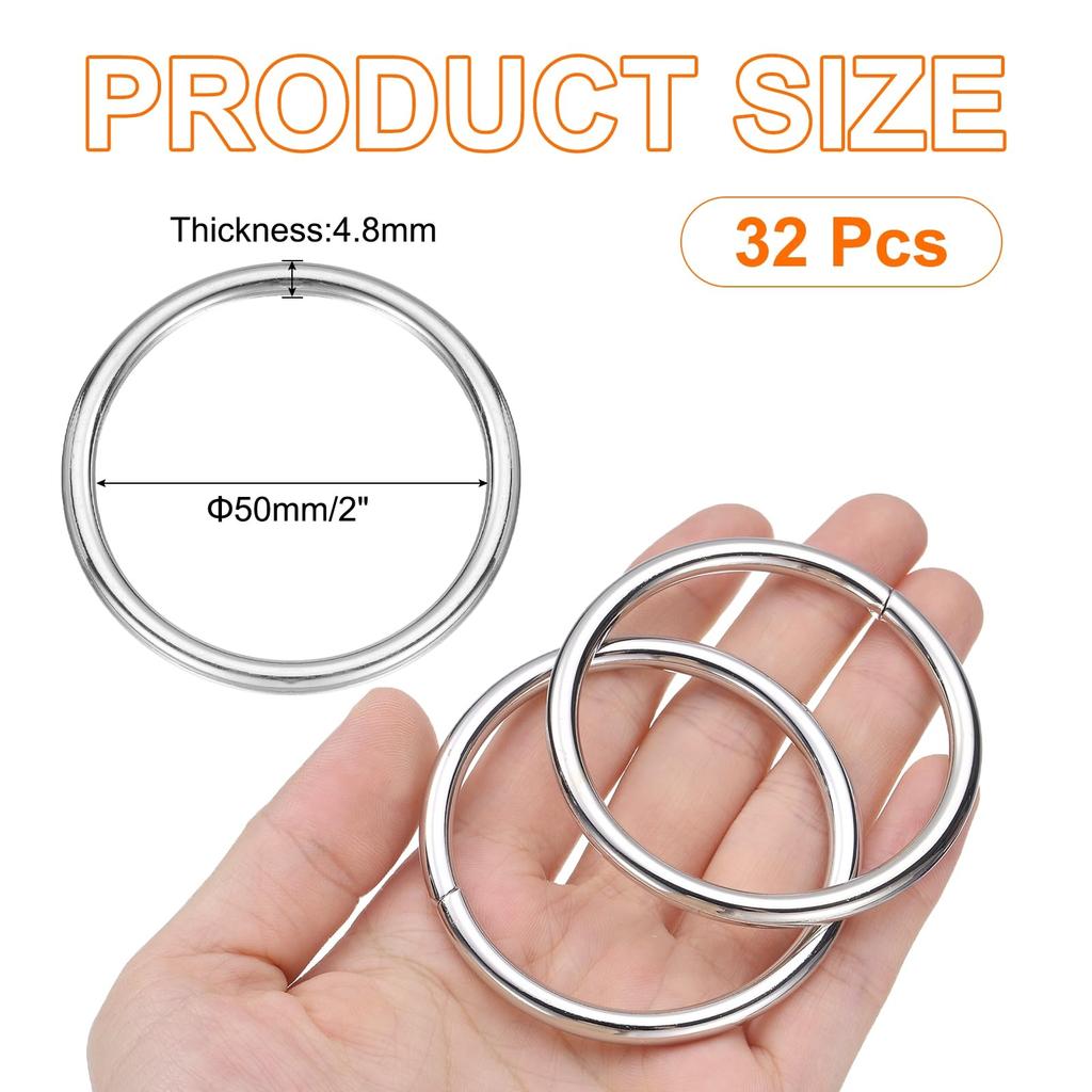 32pcs Buckles ID Thickness Zinc Alloy Opening Clasp Clips for Craft Key Ring Bag Strap Belt DIY Accessories Bright Silver [uxcell] O-Ring 50mm/2"