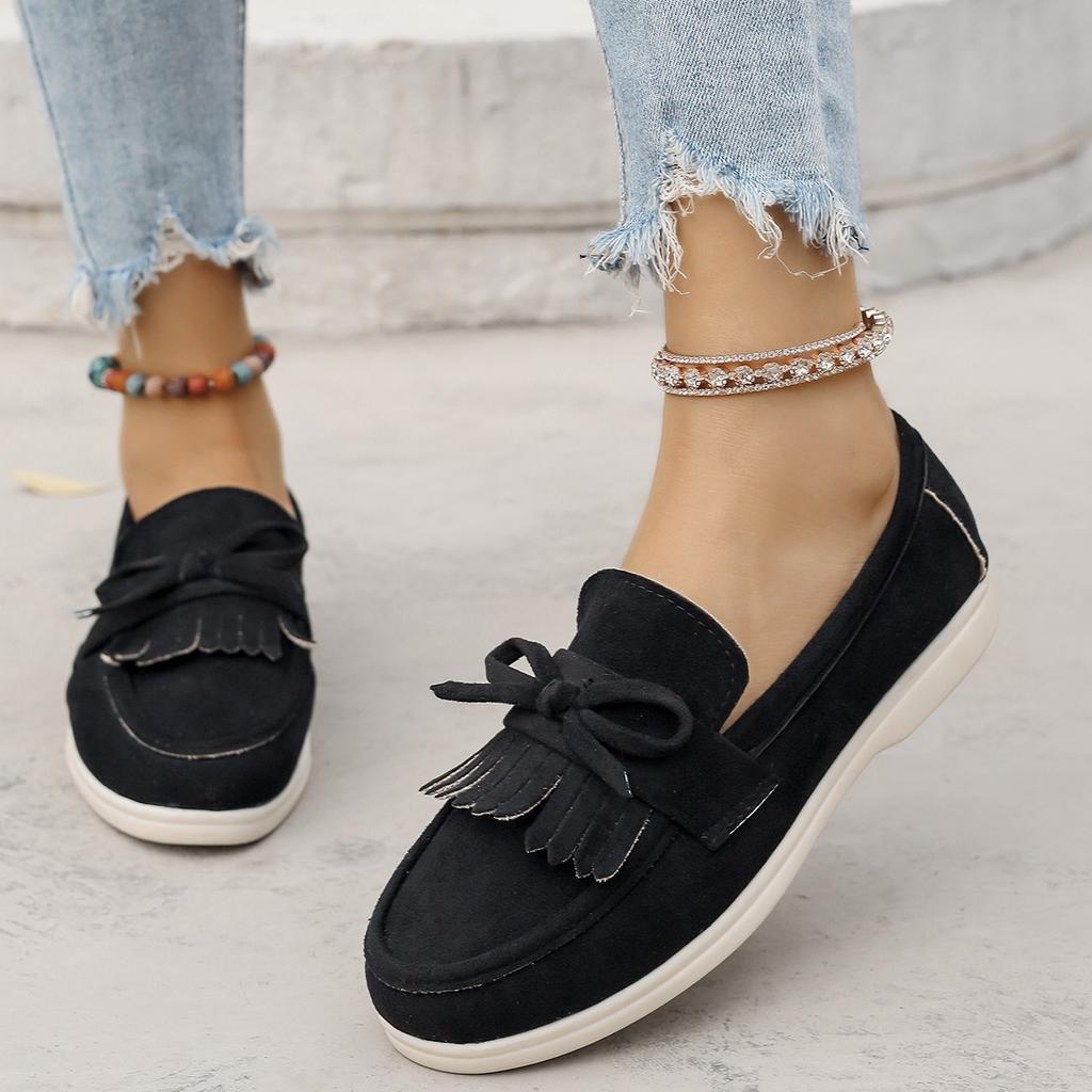 Spring New Fashion Round Head Foot Shoes Flat Casual Large Size Women's Shallow Mouth Bow Doudou Shoes