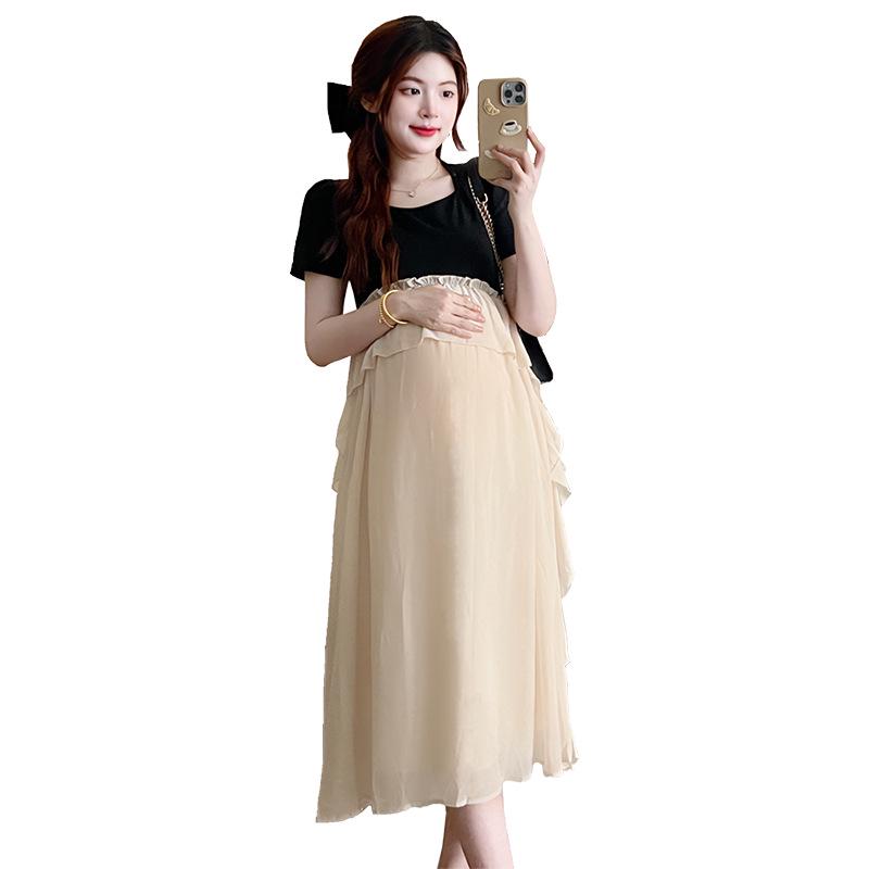 Korean-Style Sweet Patchwork Maternity Dress: Summer 2026 Loose Fake Two-Piece Design