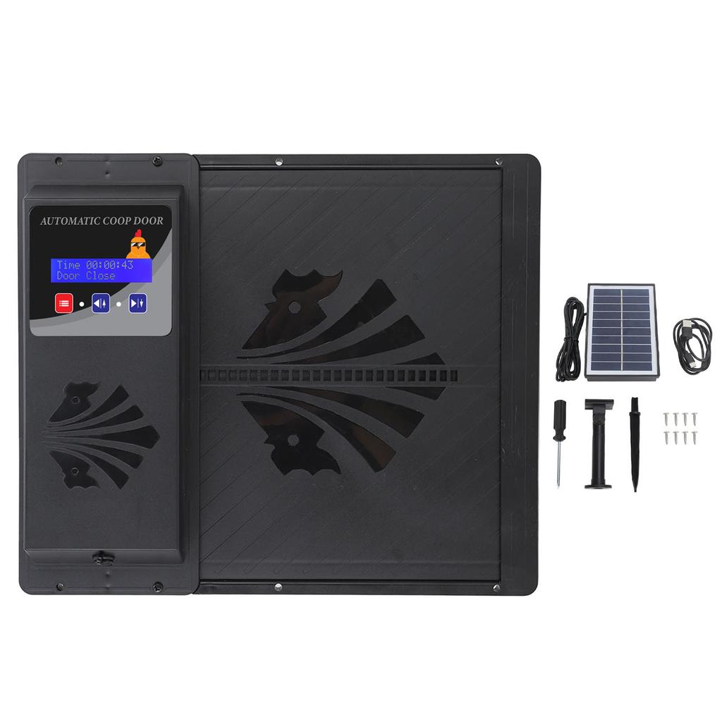 USB Solarbetriebener automatischer Hühnerstall-Türöffner mit Timer, programmierbarer LED-Anzeige, 3 Power