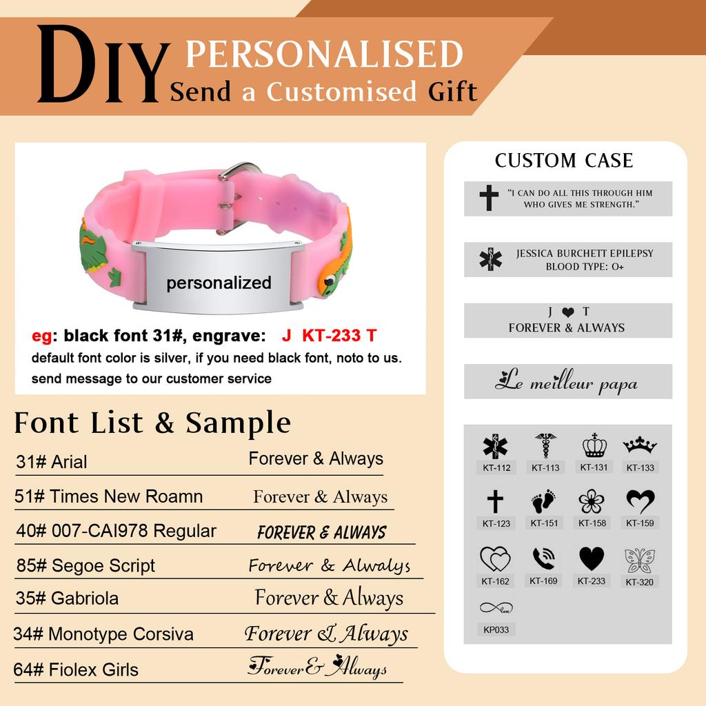 Pink Dinosaurs Silicone Strap Bracelets with Free Customize, If Lost Bracelets, Gift for Son Daughter Kids Child Newborn