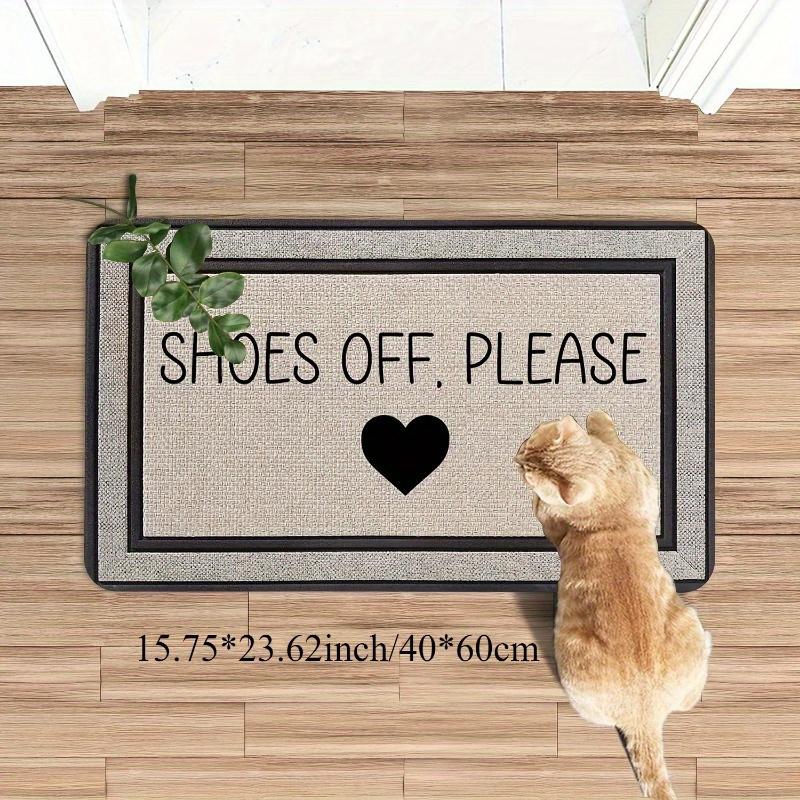 Shoes Off Please Door Mat Carpet Mat Rug Home Decoration Black Text Heart Pattern Non Slip Floor Mat for Entryway Door Mat