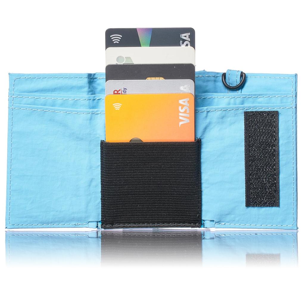 Champion Tri-Fold Brieftasche für Damen und Herren, Leichte Kompakte Nylon-Geldbörse mit Nackenband, Mini-Portemonnaie mit Münzfach, Himmelblau