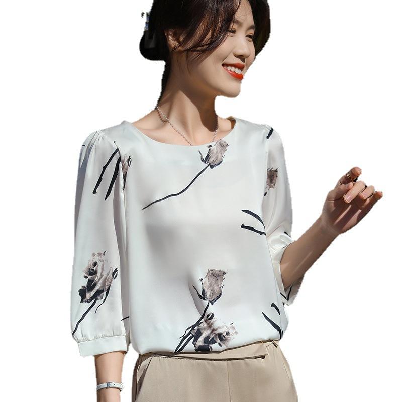 Rundhalsausschnitt Kurzärmlig Sommer Temperament Neu Kurzärmlig Locker Ausländisch Vielseitig Dreiviertelärmel Oberteil