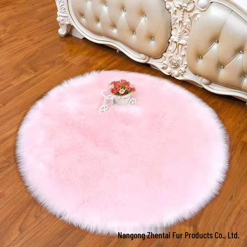 Thickened Round White Imitation Wool Carpet for Children's Bedroom and Living Room
