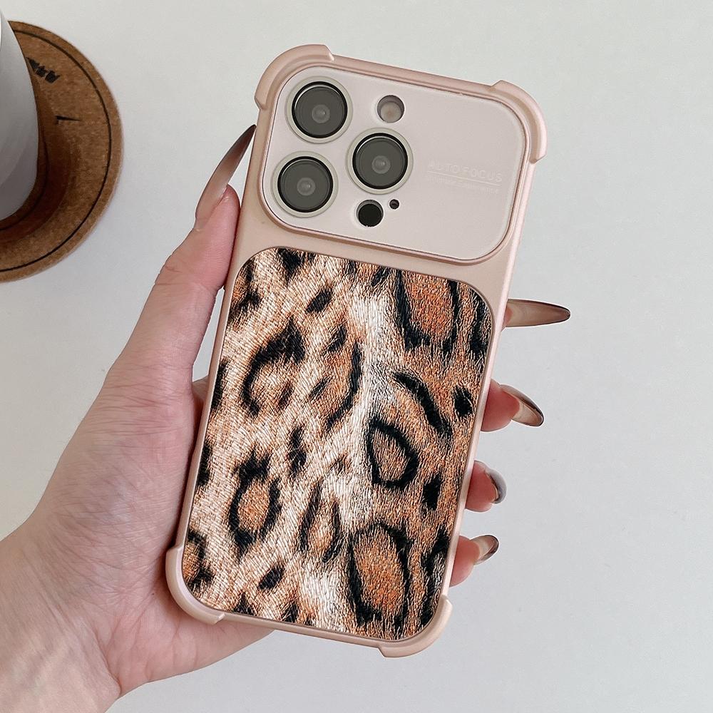 Leopard Print Large Window Phone Case For iPhone 17 16 15 14 13 Pro Max Soft Corner Shockproof Silicone Cover