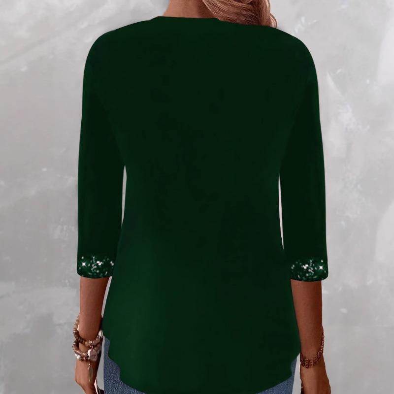 Podzim Zima Flitrované Knoflíkové Trička Dámské T-top s Dlouhým Rukávem