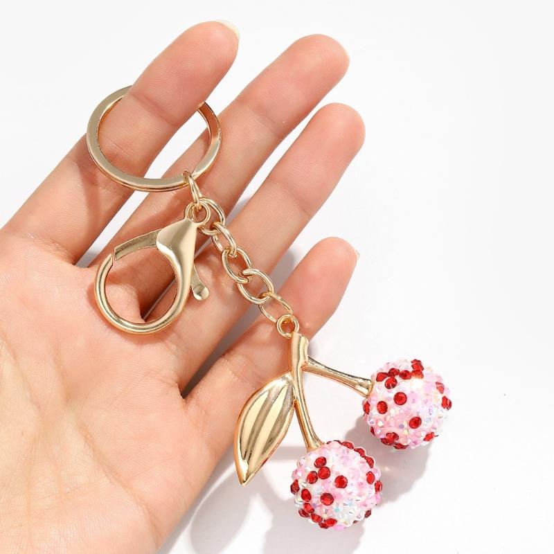 Cherry Shaped Keychain with Rhinestones Versatile Charm for Keys and Bags Fruit Shaped Keyring Pendant Purse Decoration