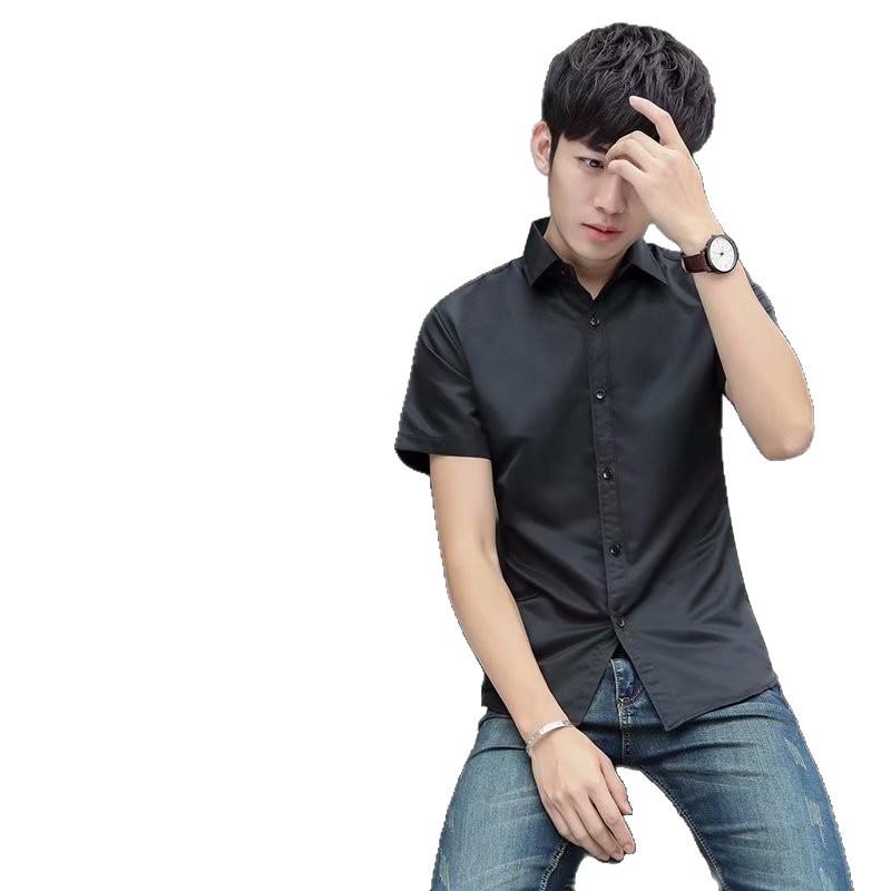 2026 New Style Men's Blue Slim Fit Short-Sleeved Business Casual Shirt
