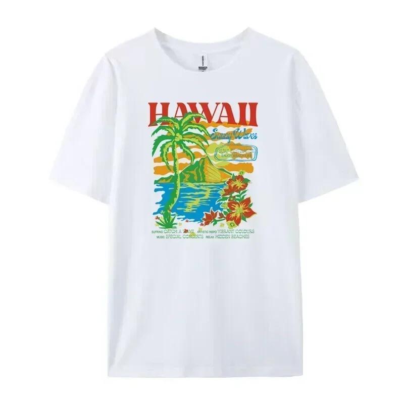 Hawaii Oversized T-Shirt Cute Tropical Beach T Shirt Short Sleeve Cotton Vintage Graphic Tees Women Summer Fashion Vacation Tops