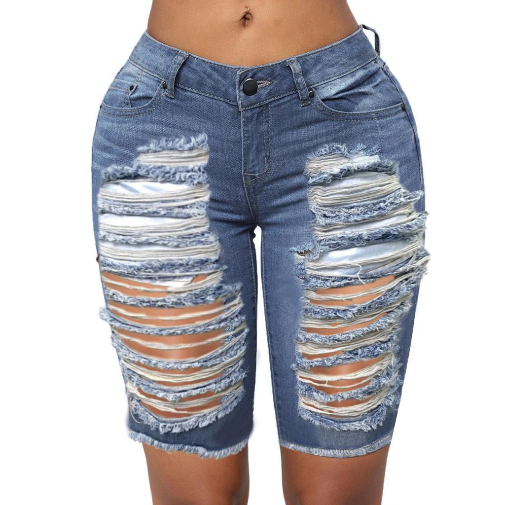 Módní Dámské Kapesní Elastické Jeans Džínové kalhoty Dámské šortky Ležérní šortky