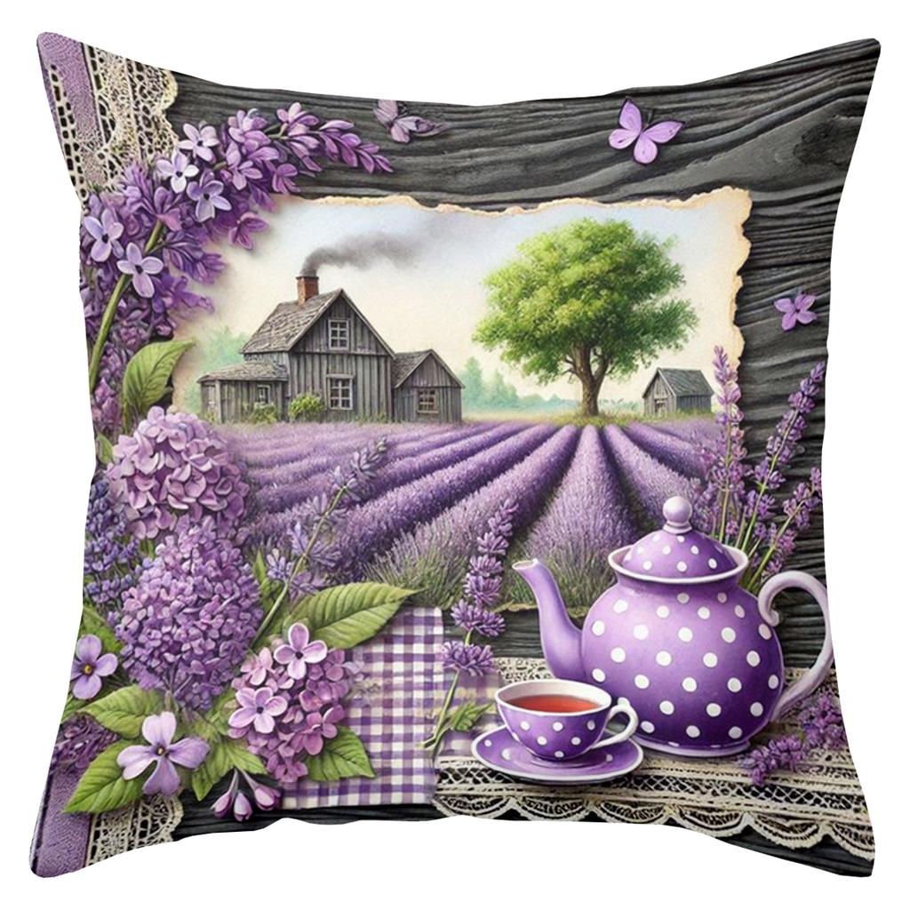 Lavender Themed Decorative Pillows With Country Scenes Polyester pillowcase, sofa decorative cushion cov Headboard Pillow