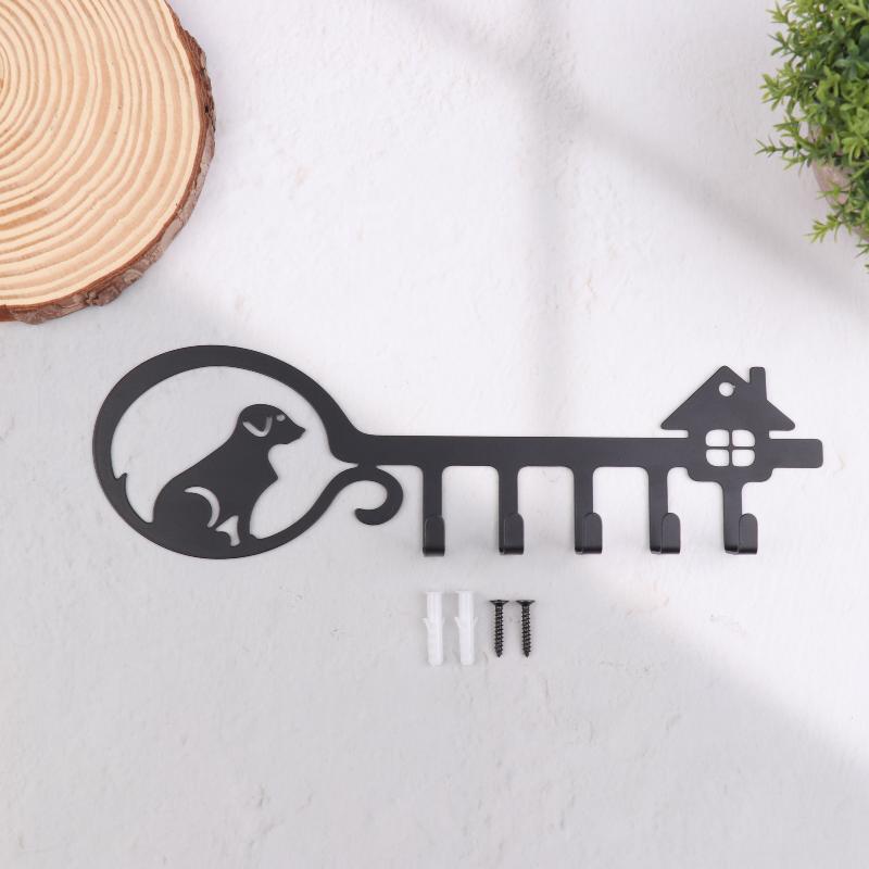 5/6/8- Hook Dog Wall Key Holder - Decorative Pet Organizer For Leashes, Keys - Rustic Entryway Storage For Home/Office