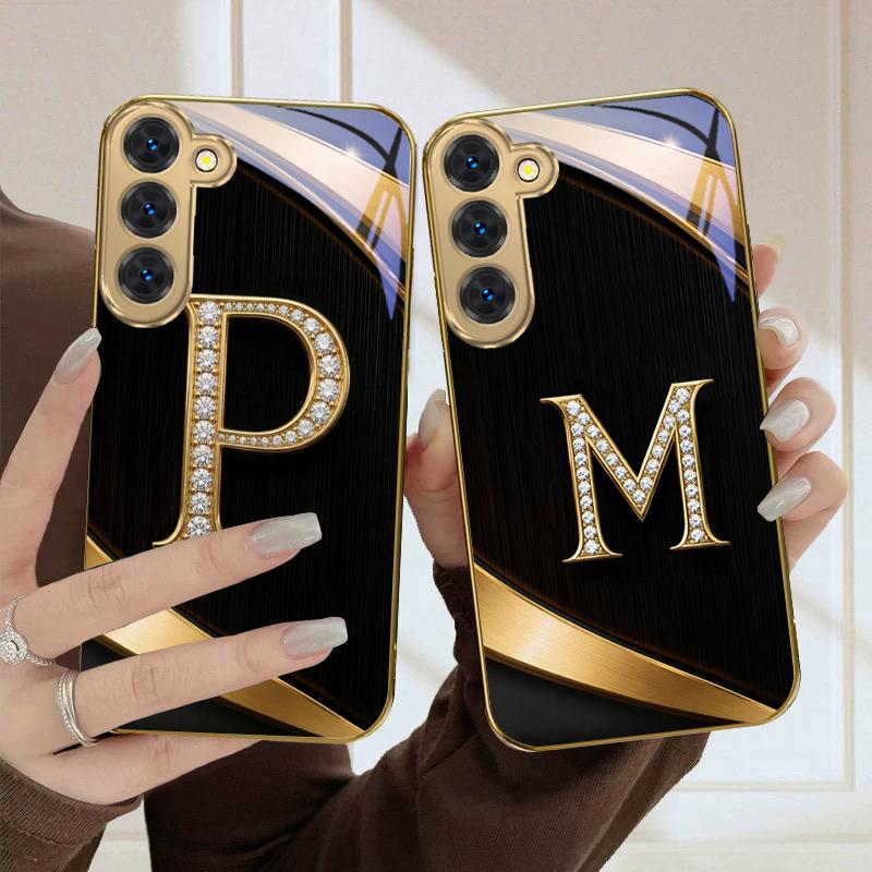 Exquisite letters' P H ' For Samsung Galaxy S26 S20 FE S21 Ultra S23 Plus S24 Ultra S25 S21+ S22Plus S26 Golden glass phone case