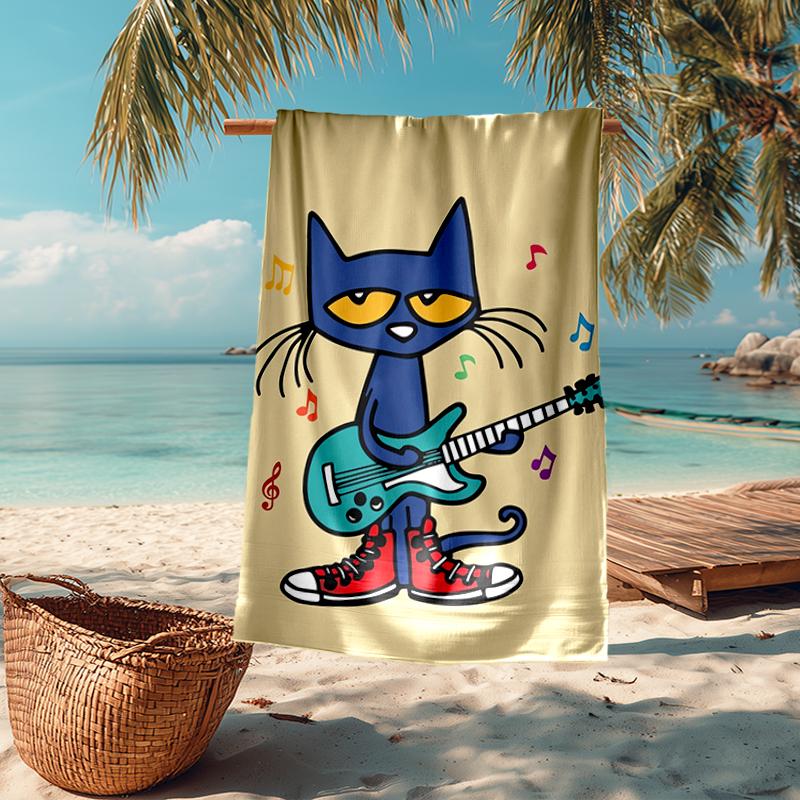 Ultra-Soft Beach Towel with Pete the Cat Theme,Ideal for Pool - Camping, Diving - Perfect Travel Essential, Vibrant Beach Towel.
