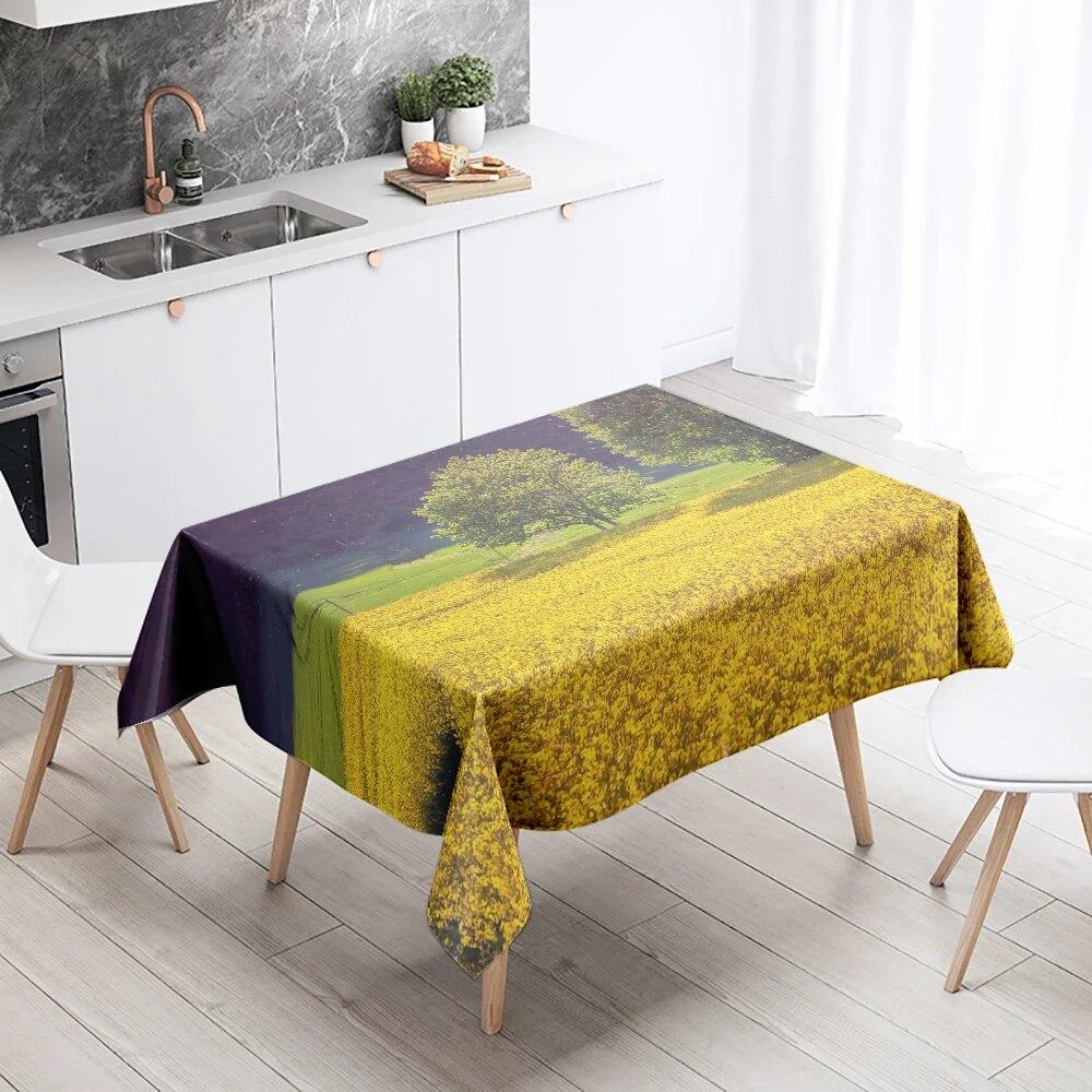 Yellow Floral Tablecloth Party Restaurant Banquet Decor Stain Resistant Waterproof  Home Table Decoration