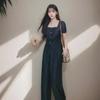 [In Stock] Plus Size Women's Retro Denim-Look Top & Wide-Leg Pants Summer Slimming Set 6160