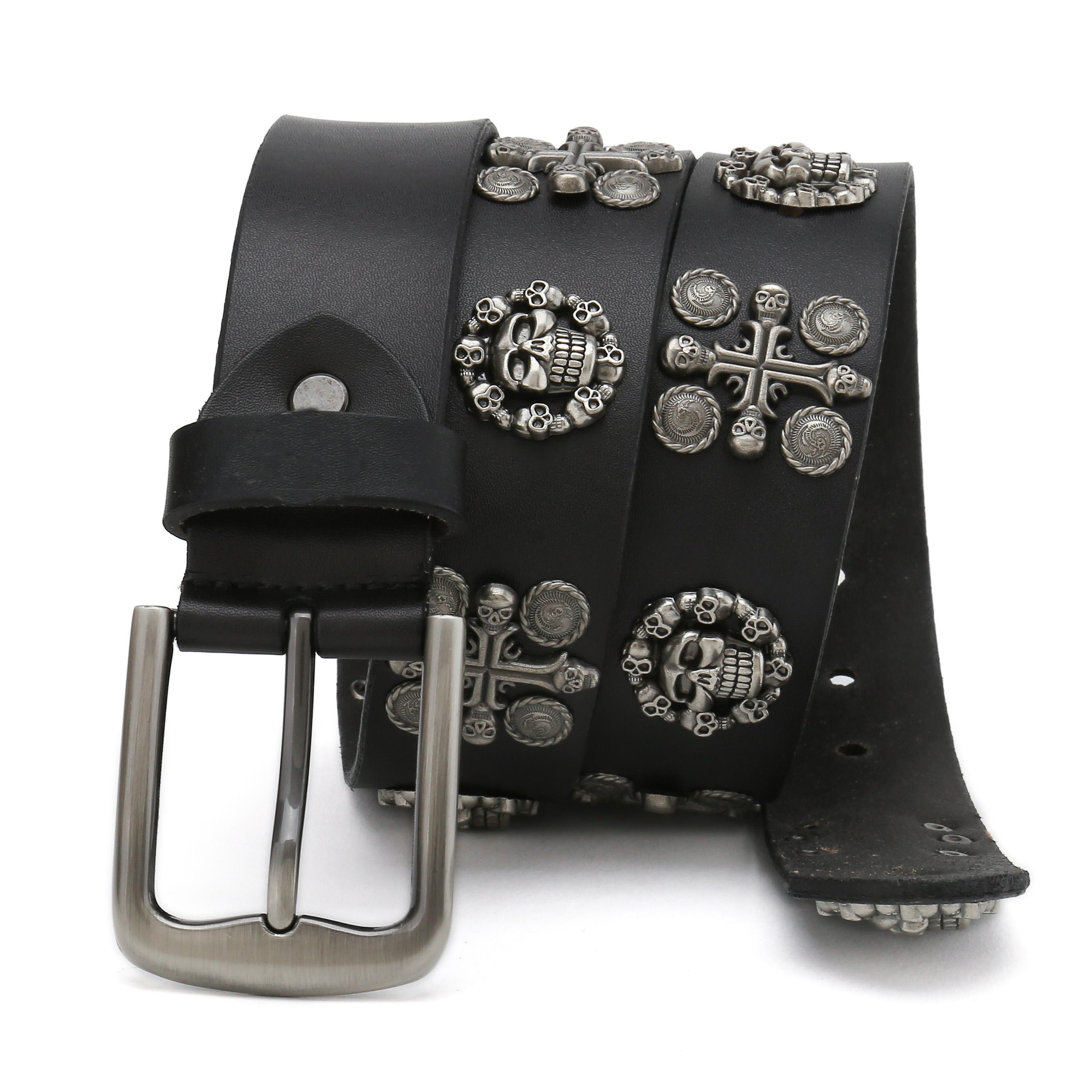 

Heavy Metal Cowboy Punk Belt Genuine Leather Hip Hop Belts For Men Cross Rivet Jeans belt male Strap Ceinture Homme 125cm