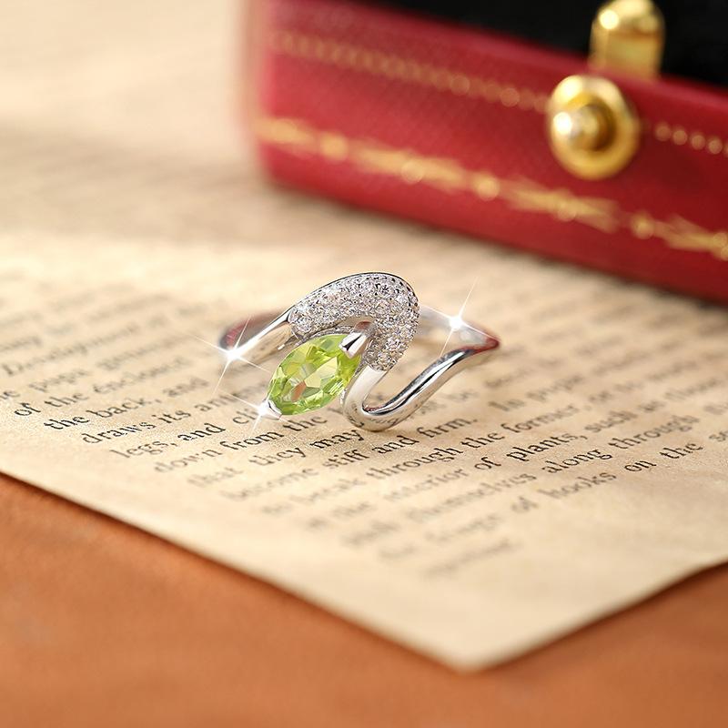 S925 Sterling Silver Adjustable Ring Women's Twist Arm Natural Crystal Stone Ring Premium Accessories Women's Fashion Vintage Jewelry Gifts