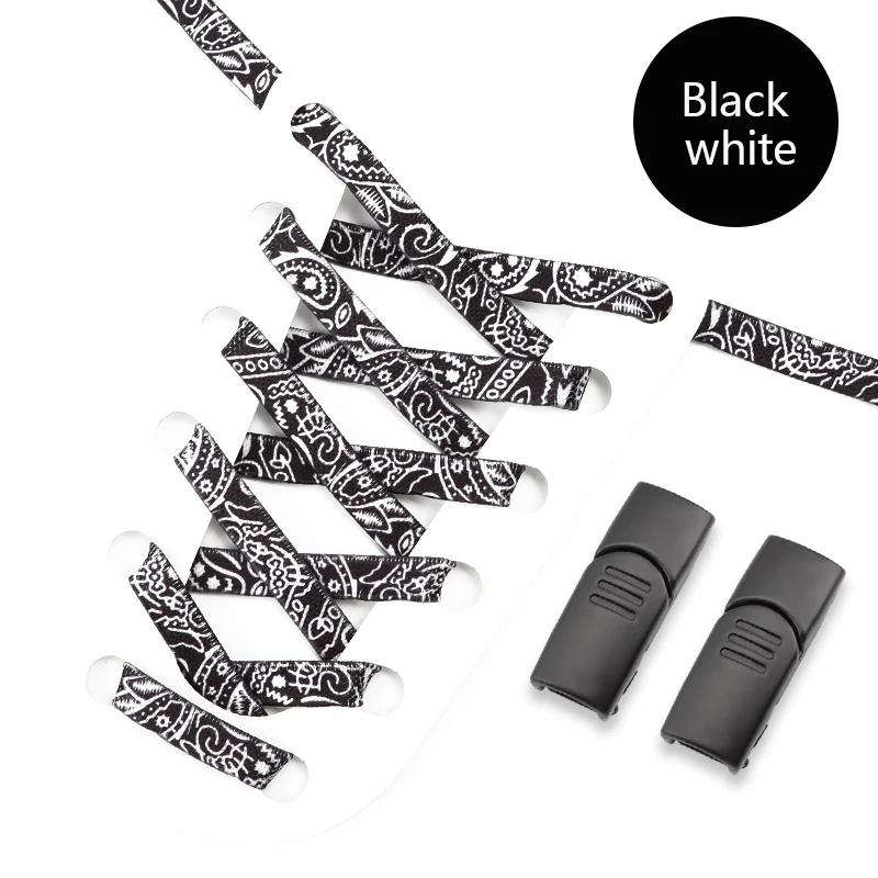 Magnetic Buckle Lock Shoelaces Without Ties Cashew Flower Print Shoelace No Tie Shoe Laces Flat Elastic Laces Sneakers Kid Adult
