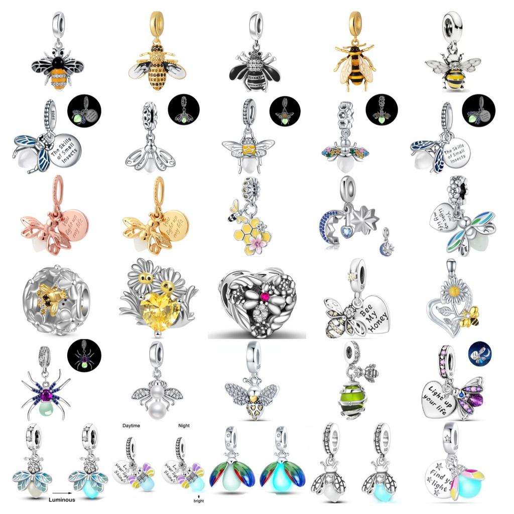 Copper Yellow Honey Bee Pendant Charm Light-In-Dark Firefly Bead Fit Original Bracelet Jewelry For Annversary Gifts