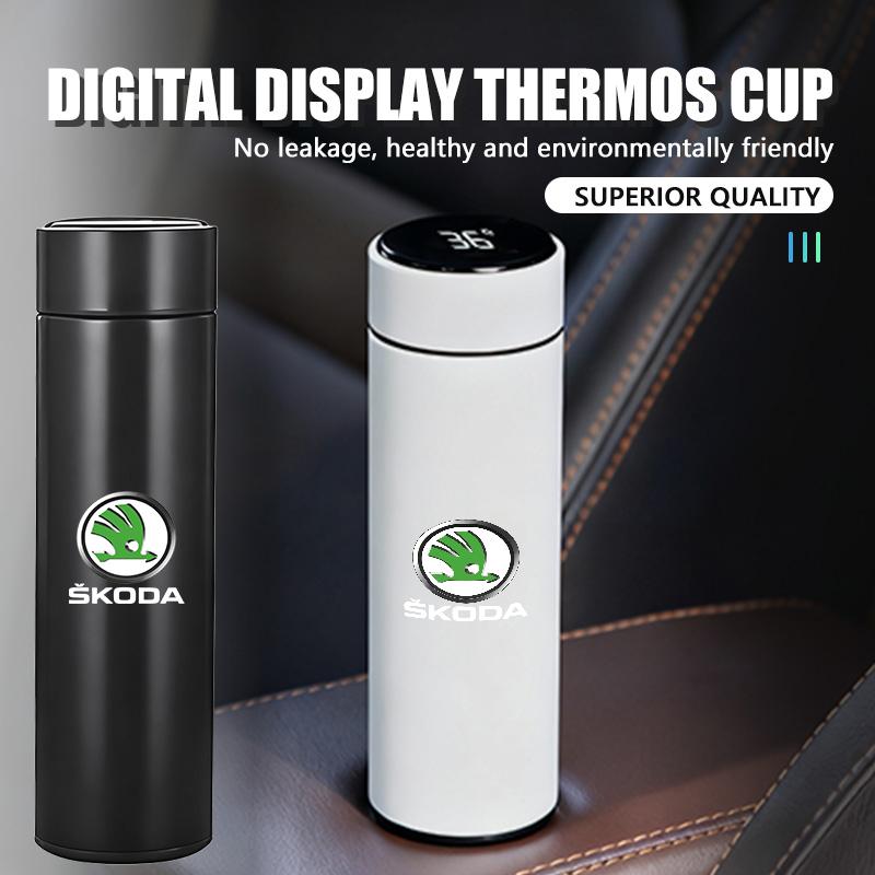 Pro logo odznaku vozu Škoda Inteligentní termoska Auto Chytré digitální termosky Kamiq MK3 Roomster Rapid Kodiaq Karoq Fabia xknp33