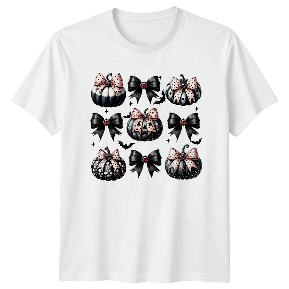 Pink Halloween Bows Pumpkins Unisexs TShirt Coquette Halloween Gift For Her S