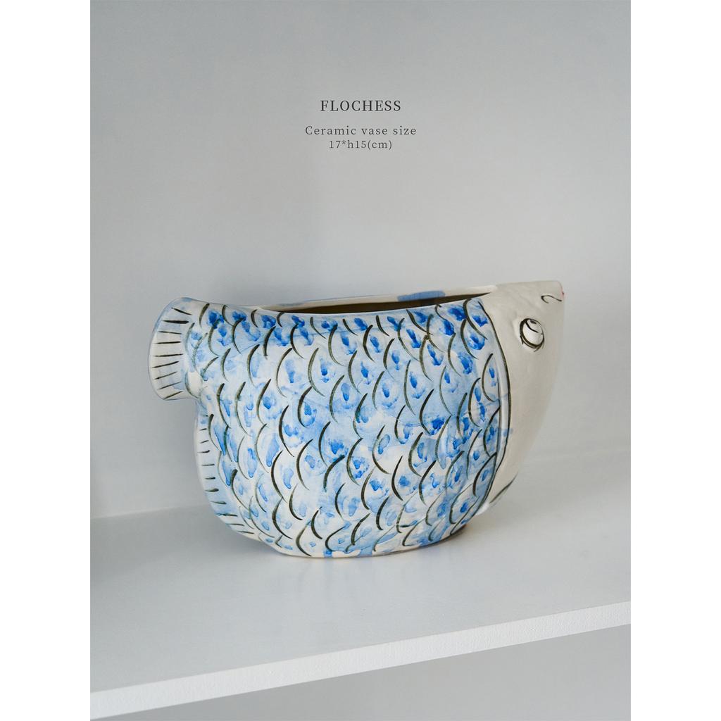 Ceramic Vase Fish Chinese-style Retro Porcelain Vase Handmade Flower Vase Goldfish Shape Home Decoration Accessories