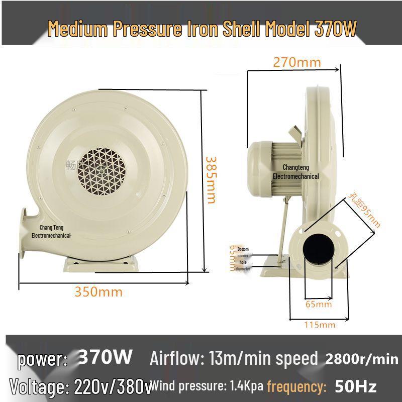 220V Low Noise Medium Pressure Fan for Woodworking, Strong Dust Extraction, Kitchen Ventilation, High Power Centrifugal Stove, Boiler Blower.