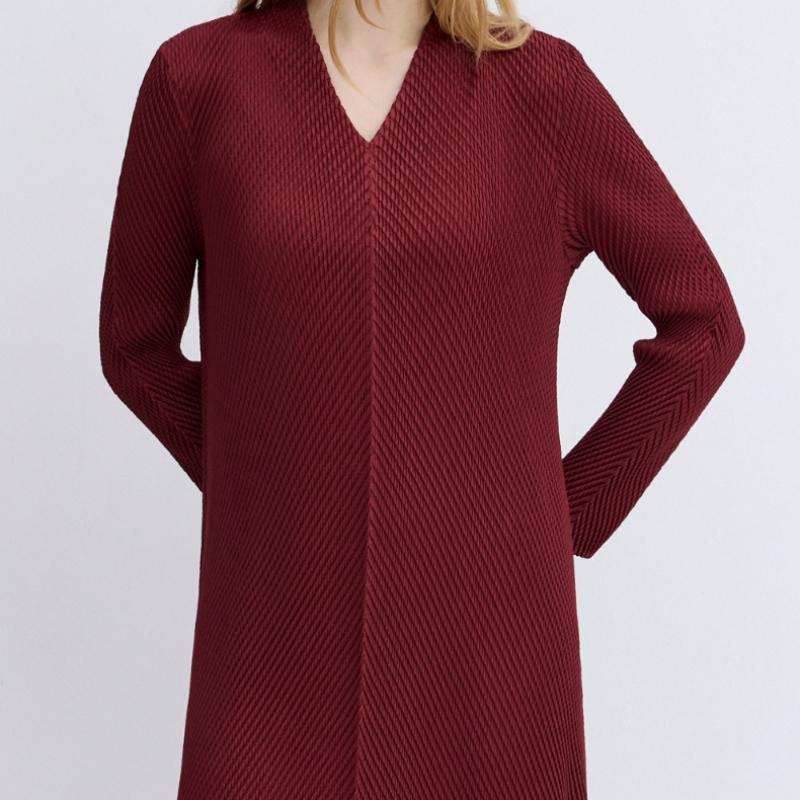 Pleats Me Mix Pleated V Neck Dress Ppops126001