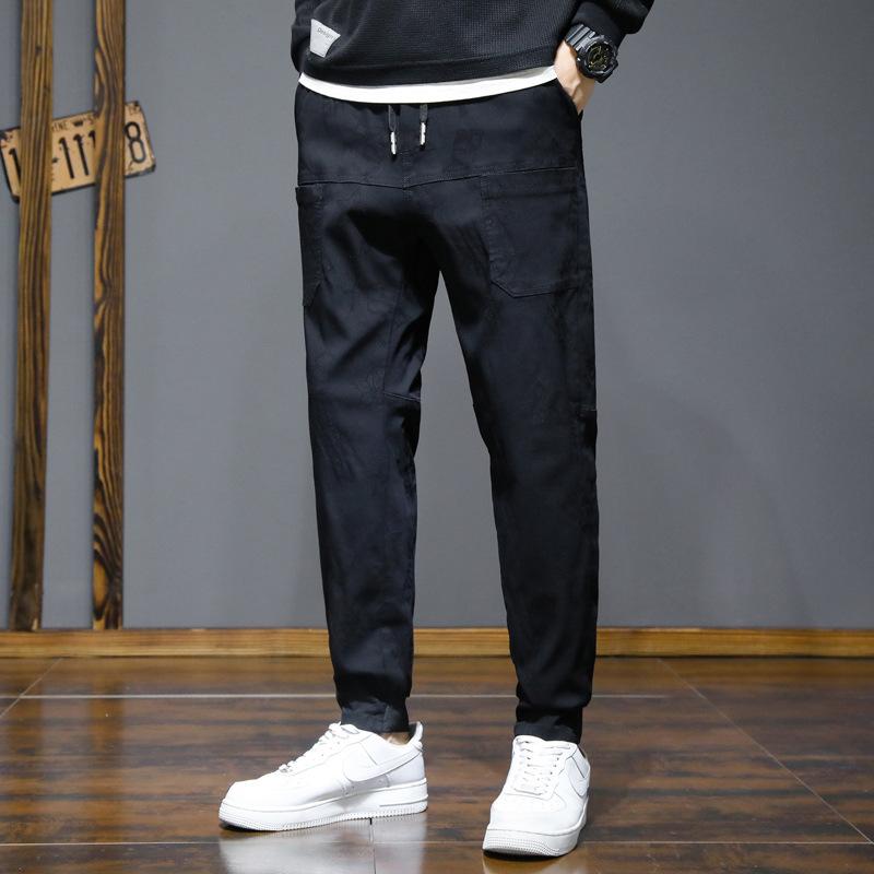 

Коллекция осень/зима 2024 года с толстыми бархатными/обычными повседневными брюками для мужчин, модные джинсы из камуфляжного жаккарда, свободные длинные брюки 6XL чёрный