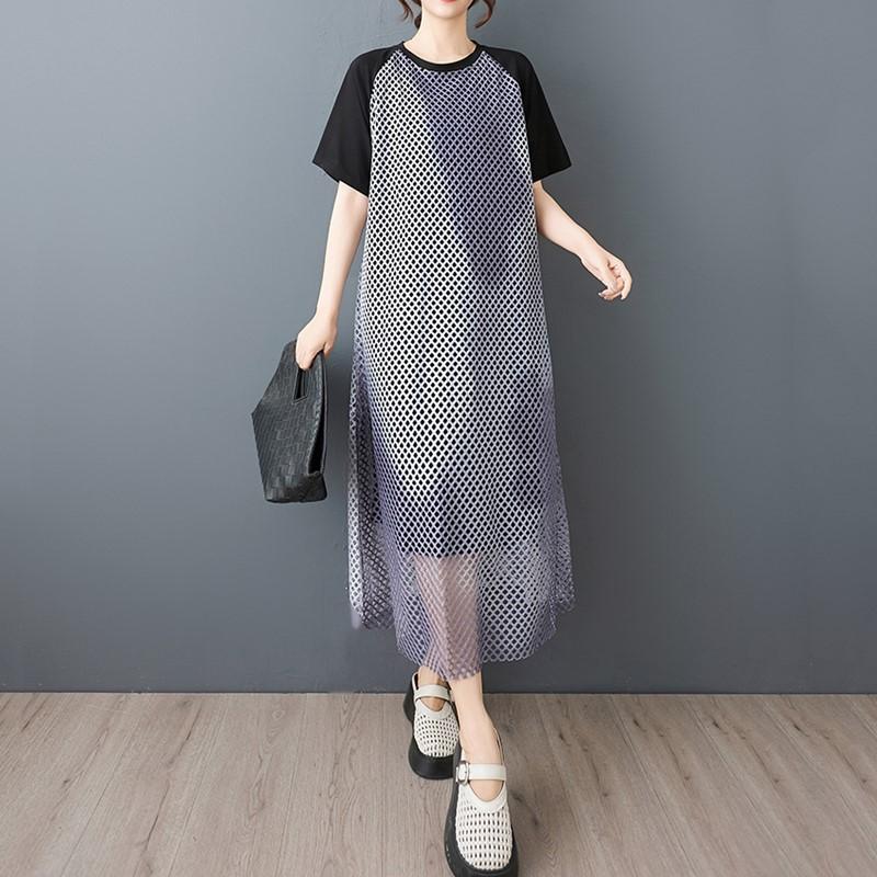 short sleeve Plus size hollow out new in dresses for women casual loose long summer dress