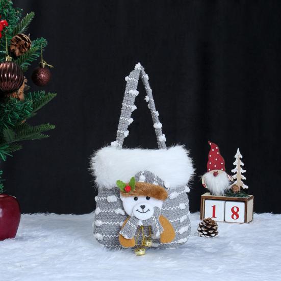 Plush Christmas Small Gift Bag 3D Snowman Santa Doll Fruit Candy Bag Christmas Eve New Year Tote Bag for Xmas Party Supplies