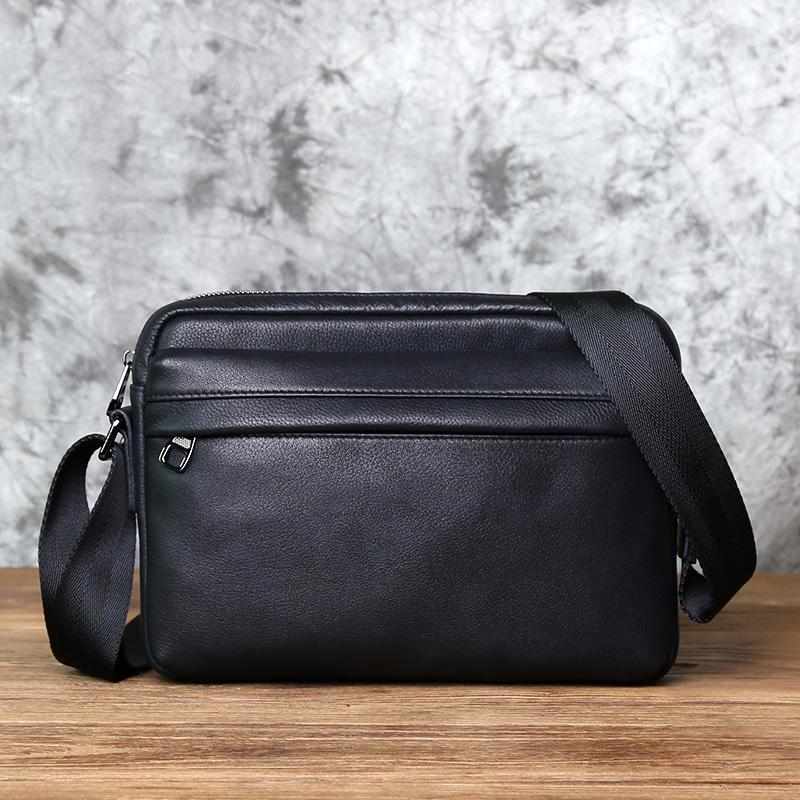 

NZPJ Men s Top Layer cowhide Shoulder Bag Casual Genuine Leather Messenger Bag Trendy For 10-Inch IPad чёрный