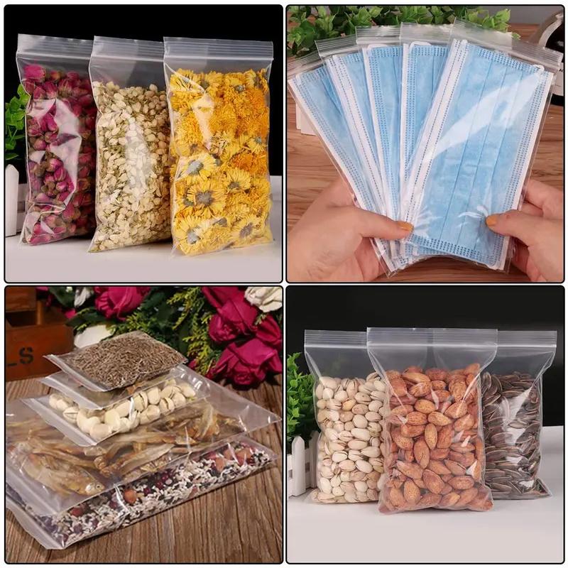 100/200/300PcsThicken Zipper Sealed Bags Clear Plastic Storage Bag for Food Packing Reclosable Zippers Sealing Pouch Wholesale