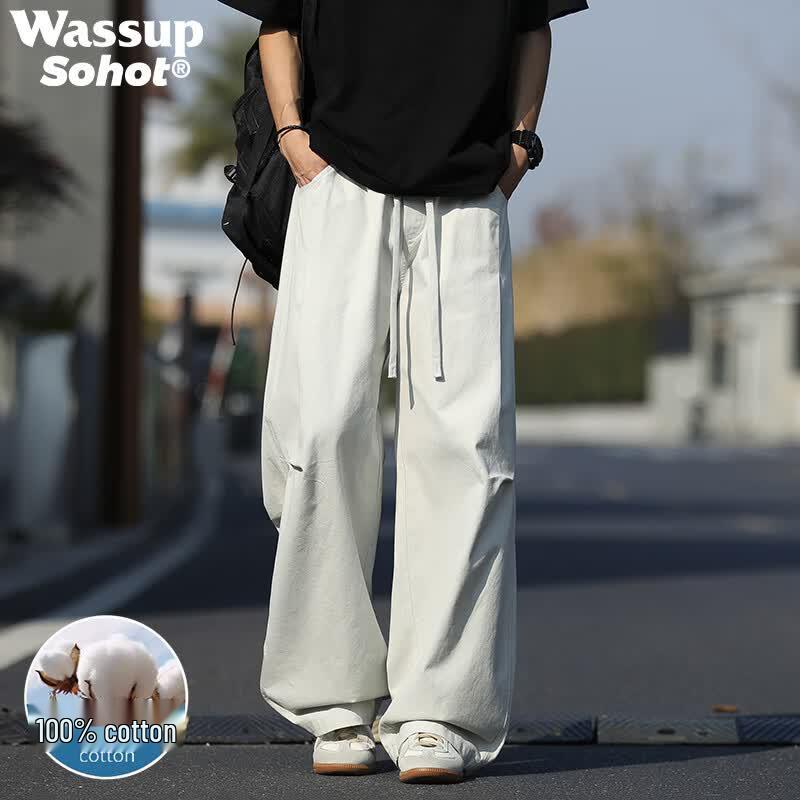 

Wassup Sohot Men s Summer Cotton Loose Wide-Leg Cargo Pants 3XL