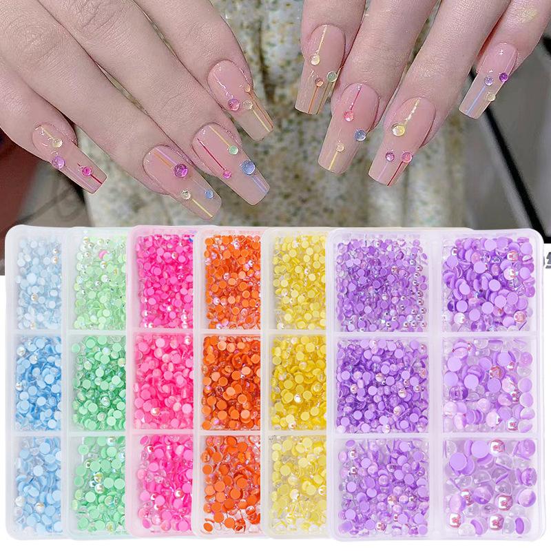 Colorful Mocha Jelly Nail Diamond Semicircular Flat Bottom Diamond Nail Art Rhinestone Jewelry Nail Sticker Diamond Set