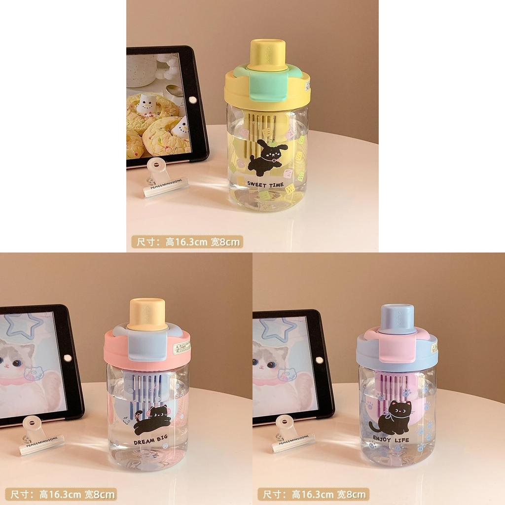 Girls Cartoon Double Drinking Plastic Cup With Rotating Straw For Office And Travel Use